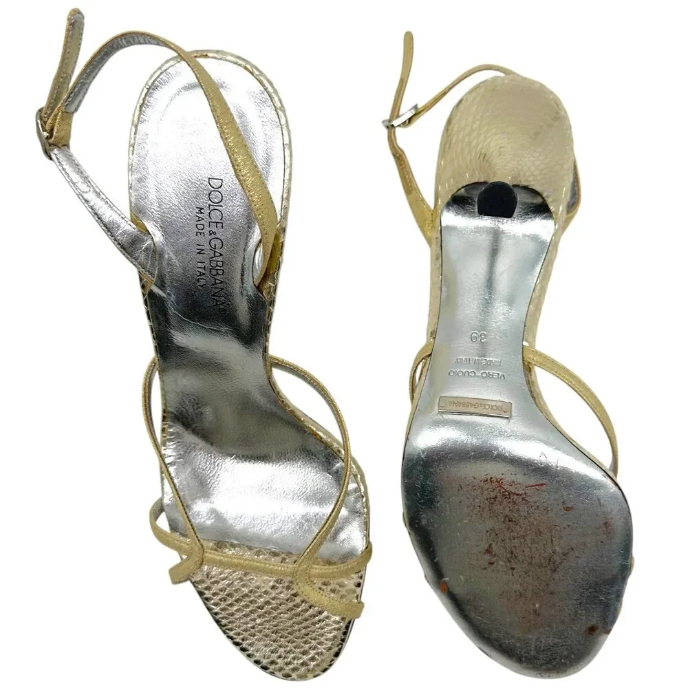 Dolce & Gabbana Gold Python Slingback Sandal Heels